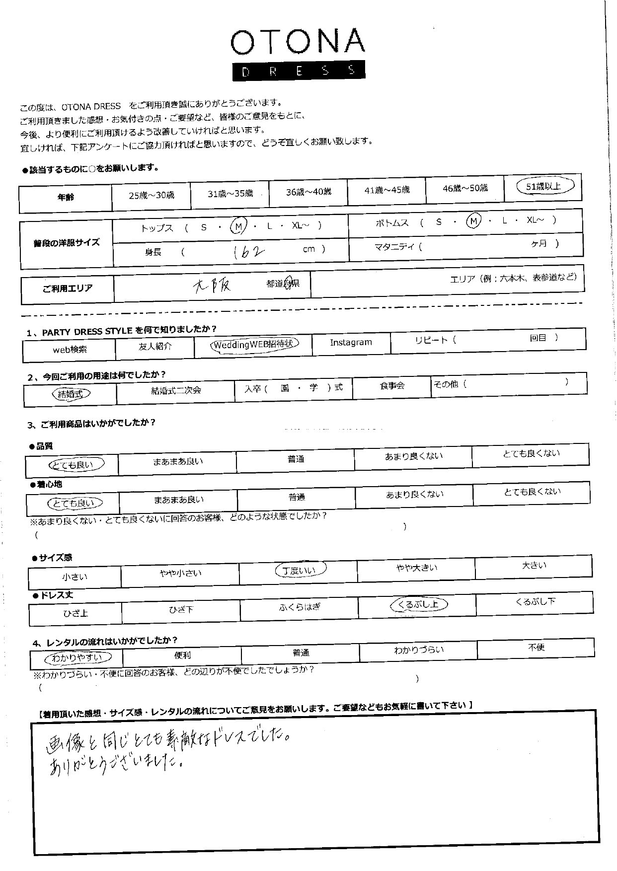 3月23日　結婚式ご利用　大阪エリア