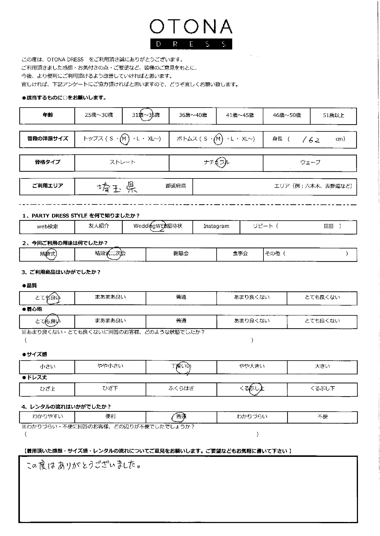 9月21日　結婚式ご利用　埼玉エリア