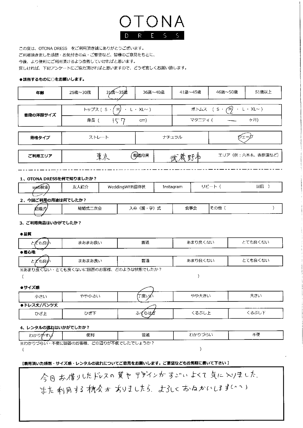 2月15日　結婚式ご利用　東京・武蔵野市エリア