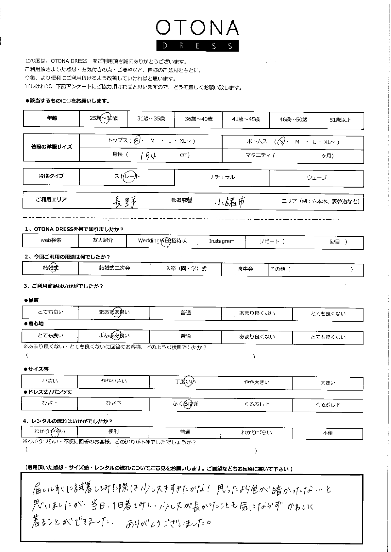4月19日　結婚式ご利用　長野県小諸市エリア