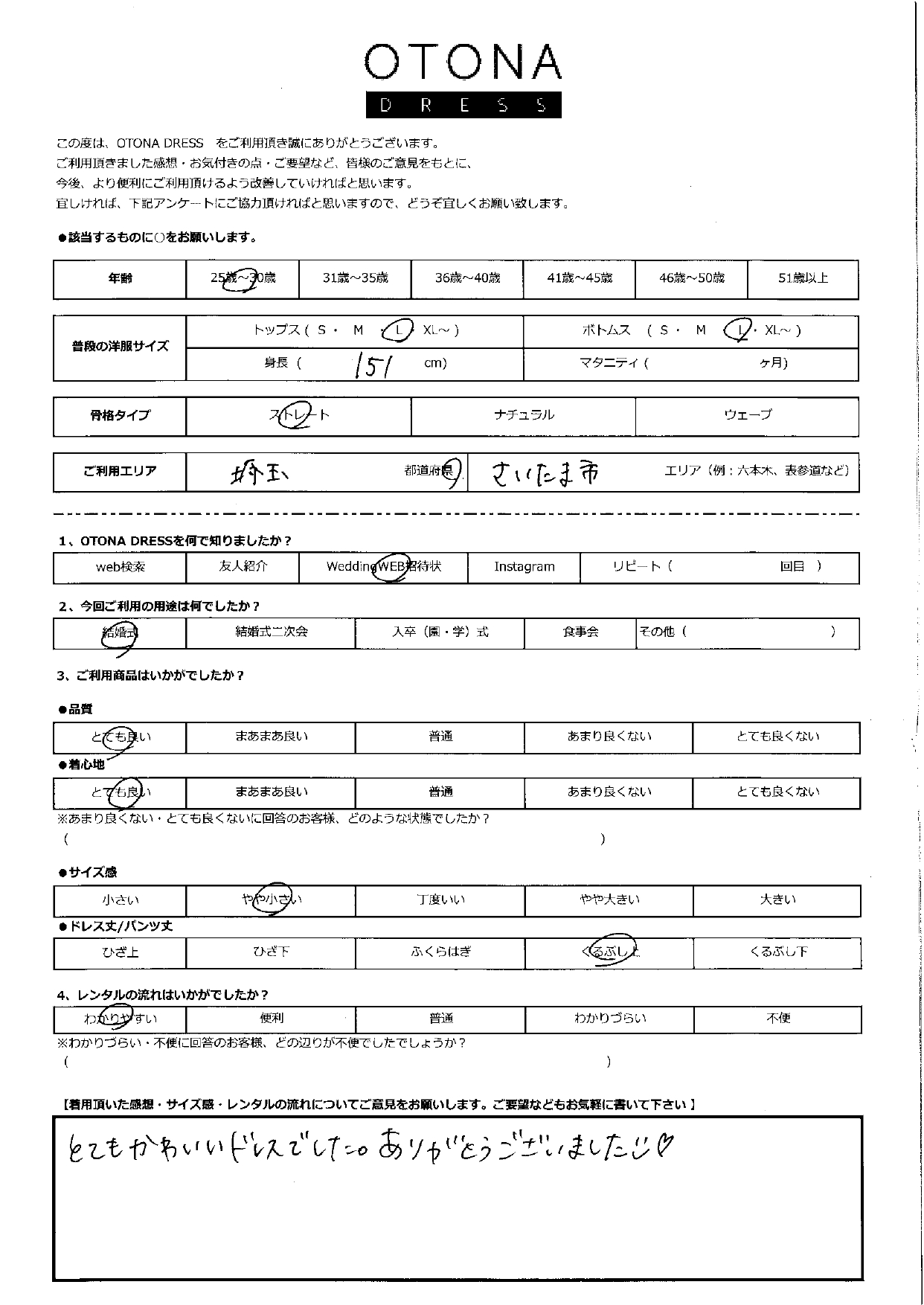 4月19日　結婚式ご利用　埼玉県さいたま市エリア