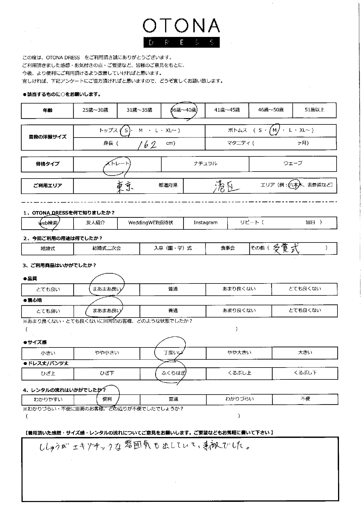 6月12日 授賞式ご利用 東京・港区エリア｜H1-392BE-M (ドレス単品)