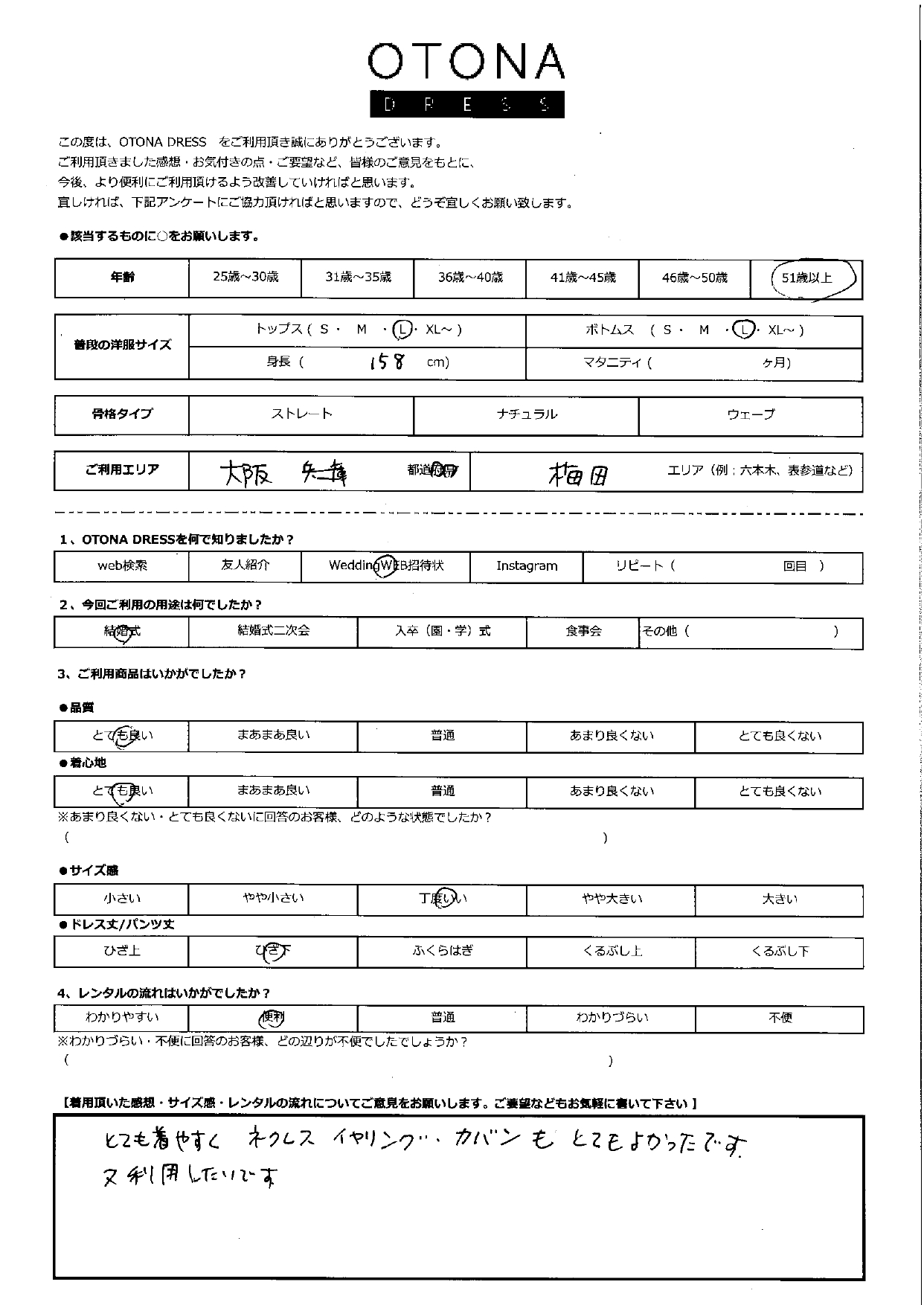 9月14日　結婚式ご利用　大阪・梅田エリアCR1-390NA-L（3点セット）