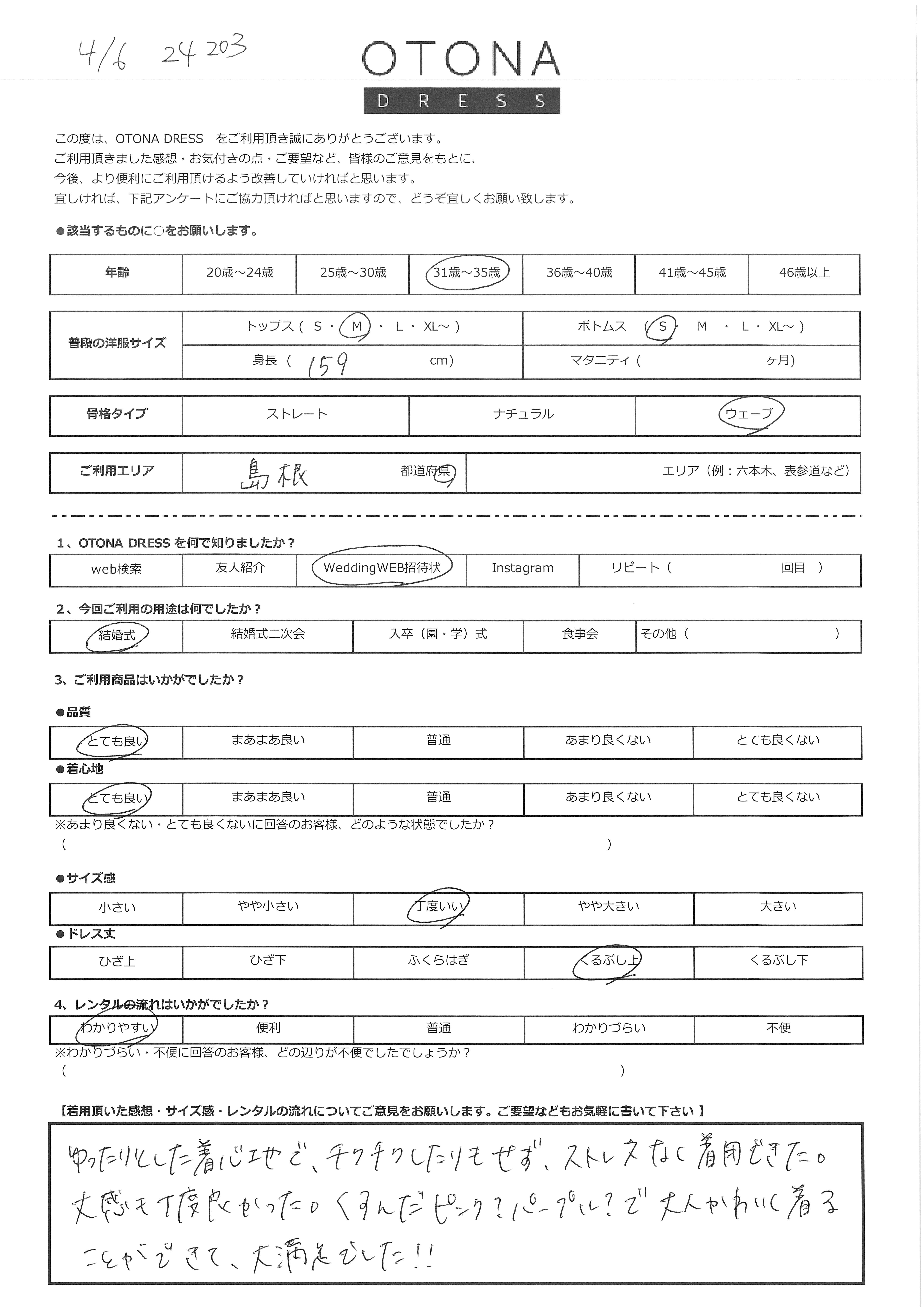 4月5日　結婚式ご利用　島根県エリア｜CR1-419GRE-M（3点セット）