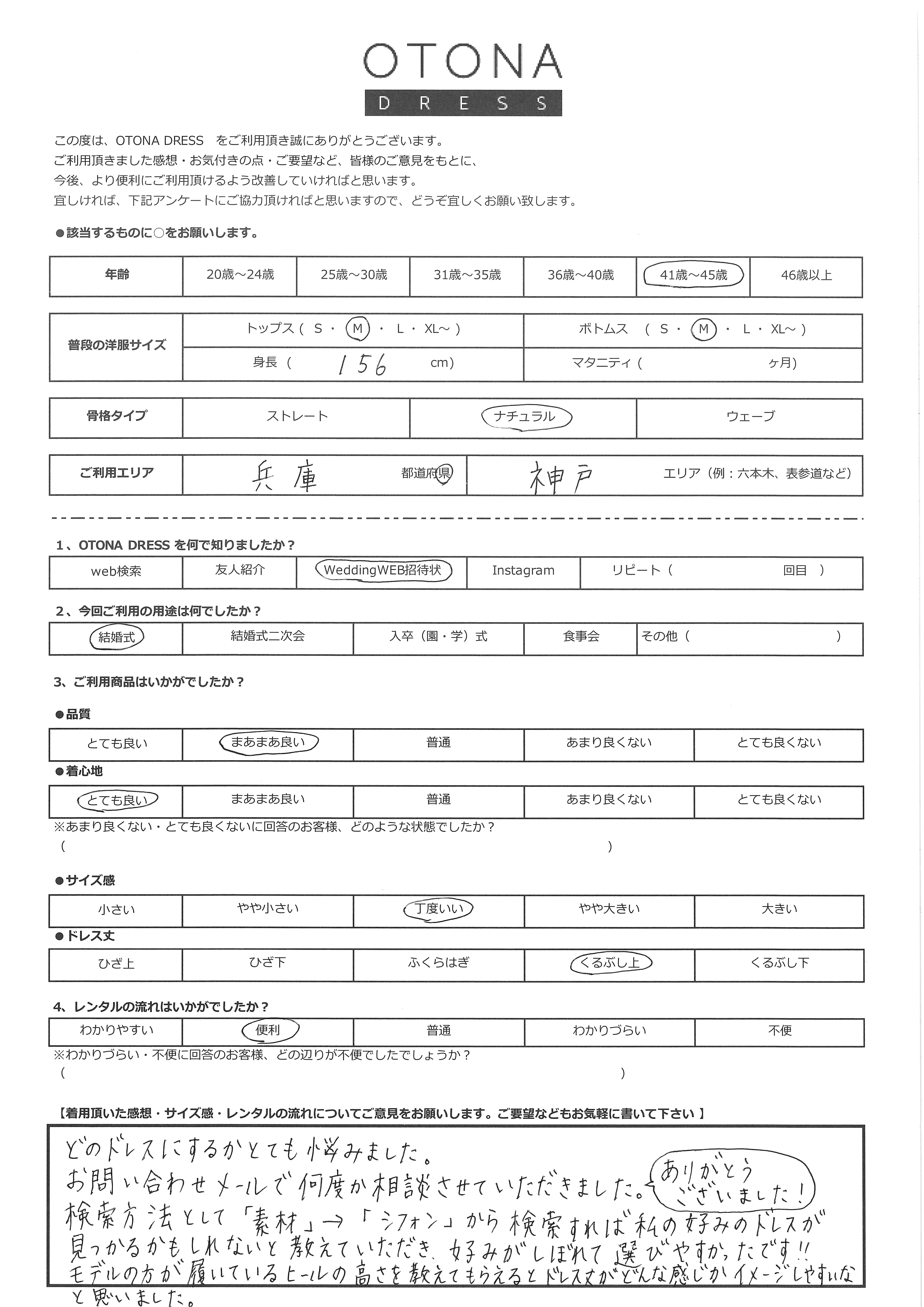 3月25日　結婚式ご利用　兵庫・神戸エリア｜CR1-413NA-M（4点セット）