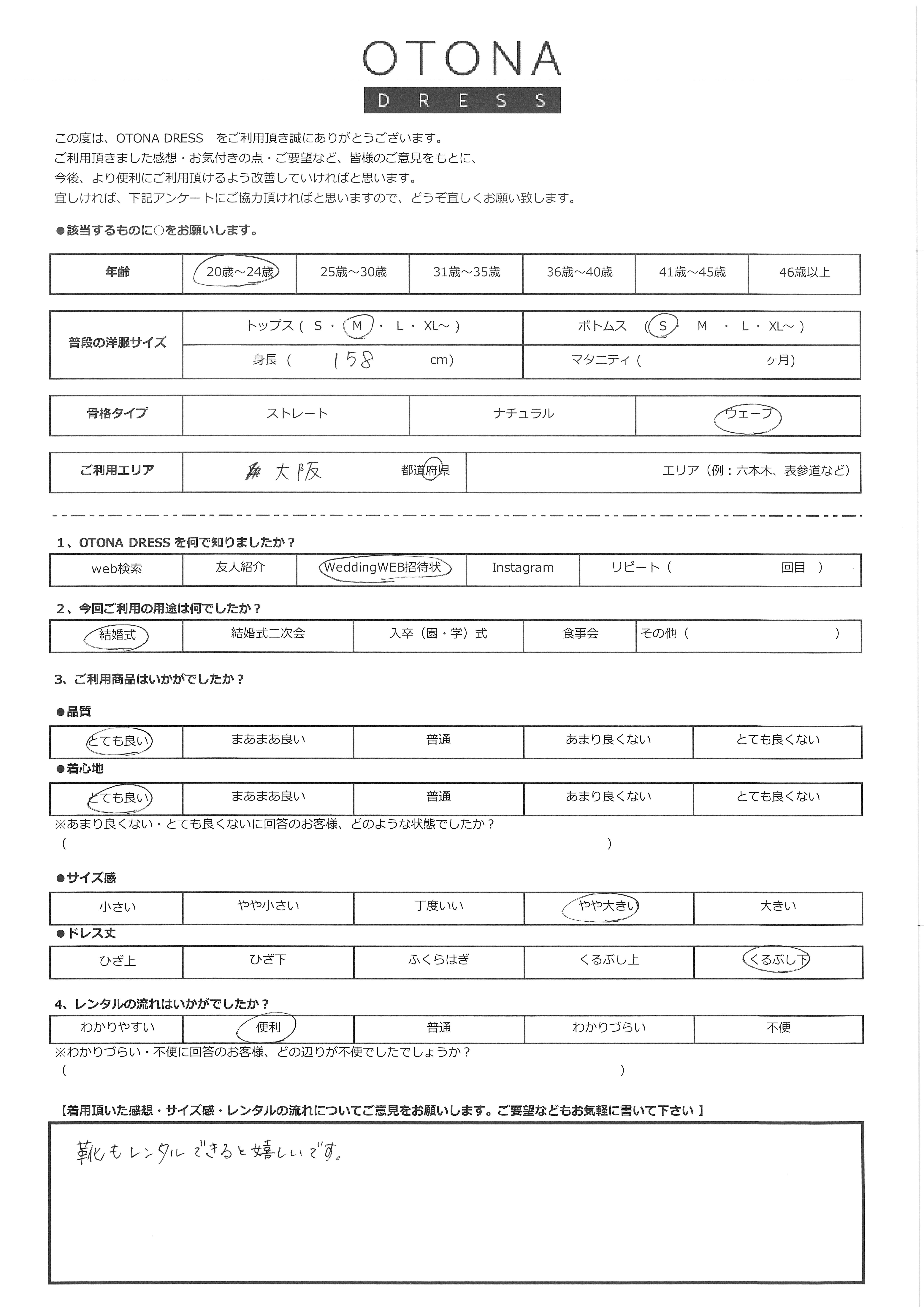 4月12日　結婚式ご利用　大阪府エリア｜CR1-417BL-M（4点セット）