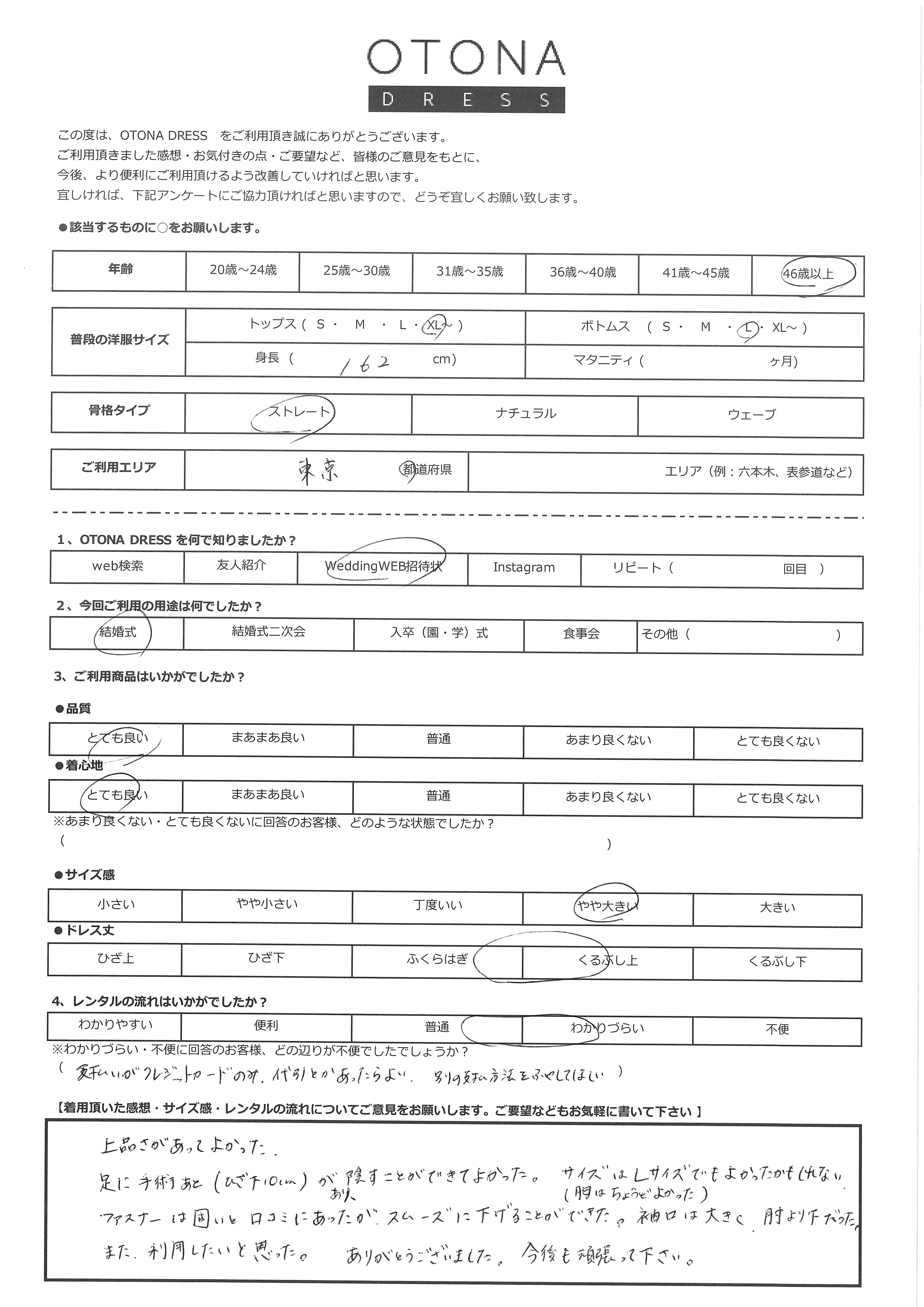 3月14日　結婚式ご利用　東京都エリア｜H1-392BE-XL（4点セット）