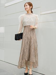 チュールボレロ×レースキャミワンピース (ベージュ)AB1-464BE-L