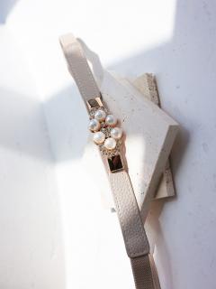 ビジュー&パールデザインベルト(ベージュ)BE008-BE