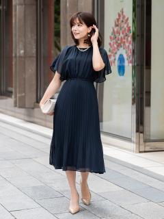 シフォンプリーツドレス(ネイビー)CR1-338NA-M