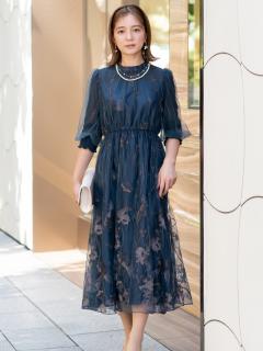 フラワー刺繍チュールドレス(ネイビー)CR1-419NA-M