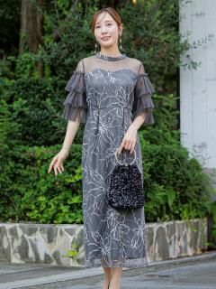 チュールティアードスリーブドレス(チャコールグレー)CR1-462C-GRY-L