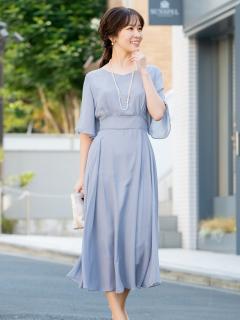 シフォンスリーブロングドレス(ブルー)CR1-377BU-3L