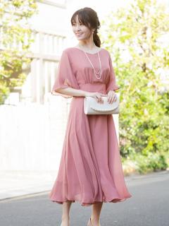 シフォンスリーブロングドレス(ピンク)CR1-377PI-3L