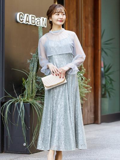 シアーボレロ付レースドレス(グレー)AB1-426GRY-L