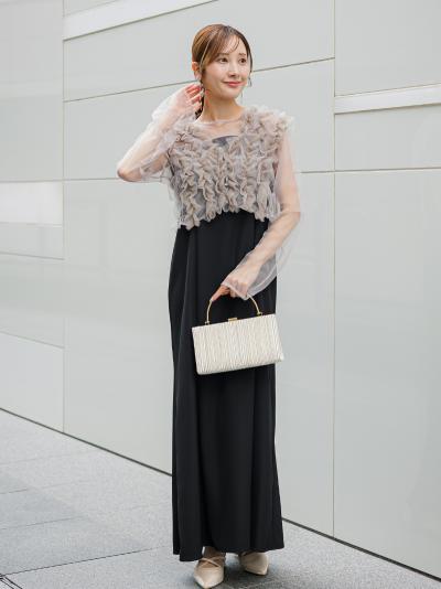 フリルベスト×シアートップスドレス(ブラックベージュ)CL1-463BL-S