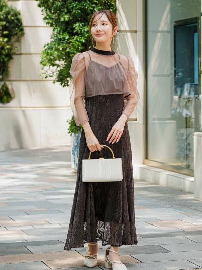 チュールボレロ×レースキャミワンピース (ブラウン)AB1-464BR-S