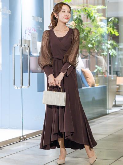 クロスデザインフィッシュテールドレス(ブラウン)CL1-465BR-S