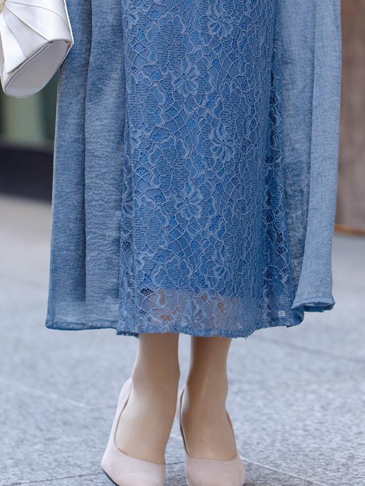 楊柳シフォンレースドレス(ネイビー)H1-429NA-M | OTONA DRESS