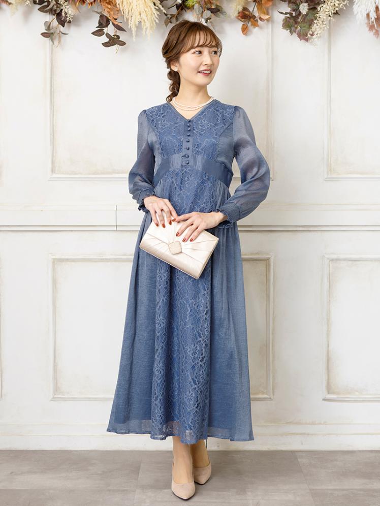 楊柳シフォンレースドレス(ネイビー)H1-429NA-M | OTONA DRESS