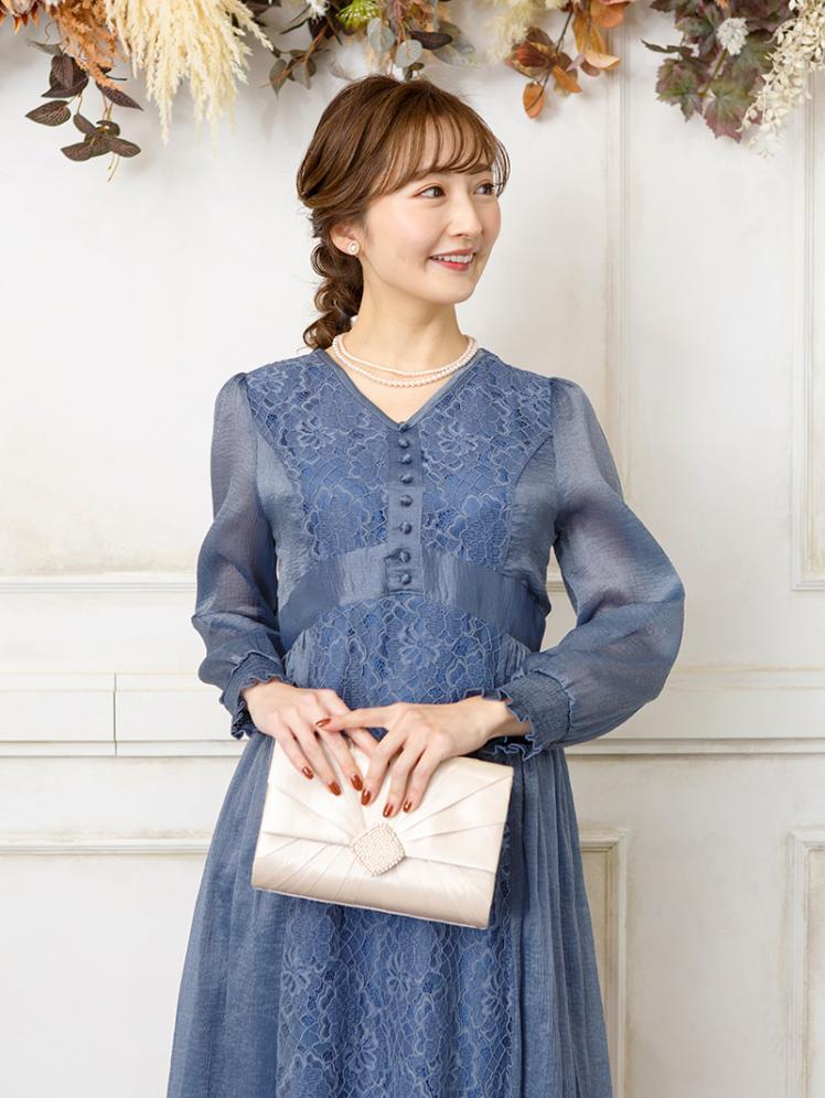 楊柳シフォンレースドレス(ネイビー)H1-429NA-M 10