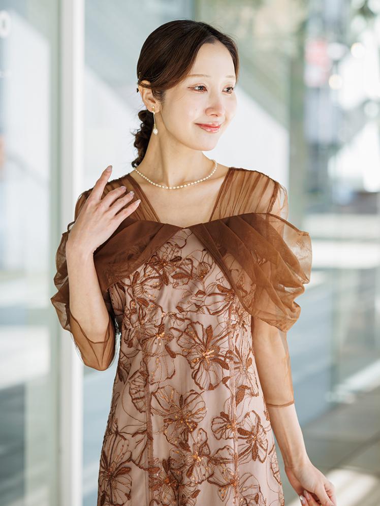 オフショルダースパンコールドレス(ブラウン)AB1-472BR-S 11