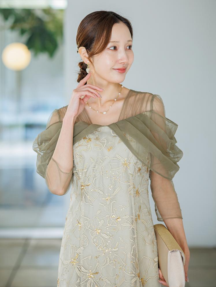 オフショルダースパンコールドレス(グリーン)AB1-472GR-L 11