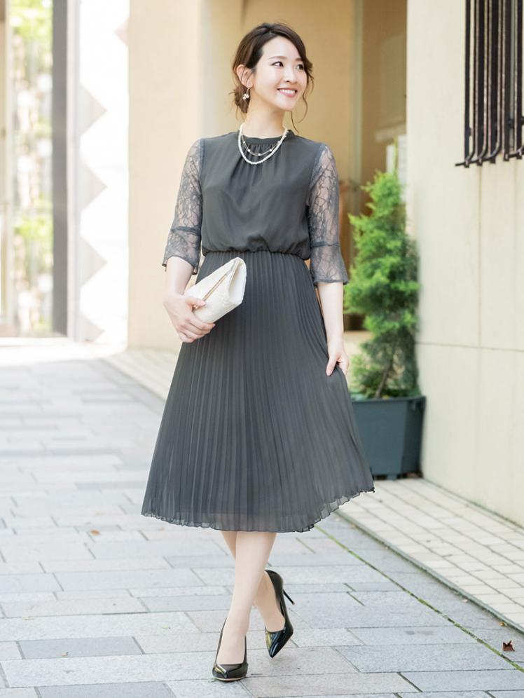 プリーツシフォンワンピース チャコールグレー Cr1 323c Gry M Otona Dress