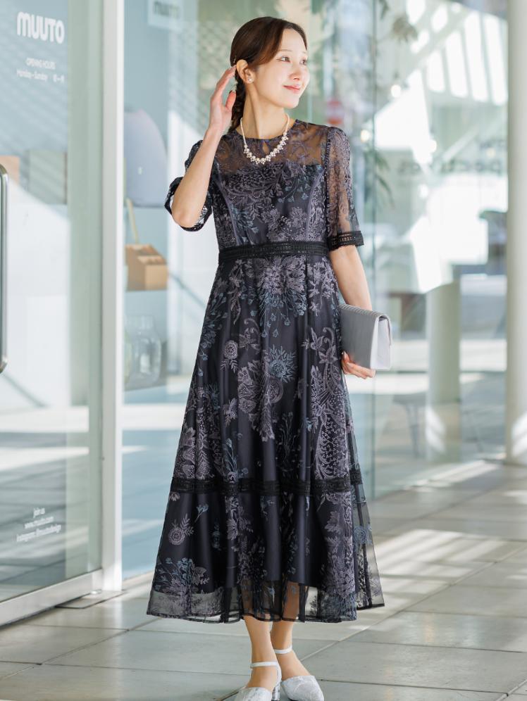 フラワー刺繍フレアドレス(ブラック)CL1-471BL-M 2