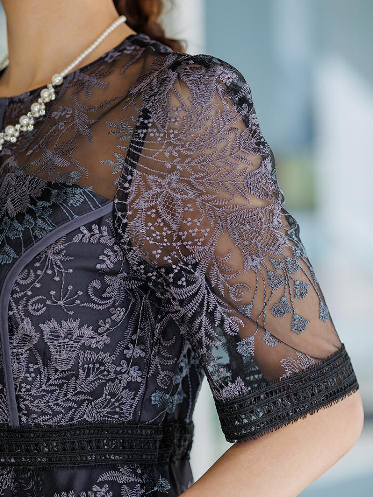フラワー刺繍フレアドレス(ブラック)CL1-471BL-M 11