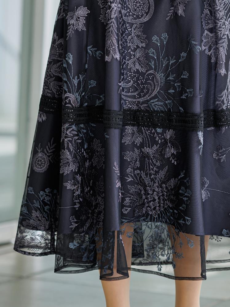 フラワー刺繍フレアドレス(ブラック)CL1-471BL-M 12