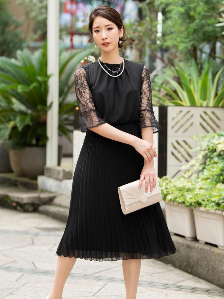 日本未発売【UK12】ブラック オーガンジープリーツシフォンワンピース ドレス