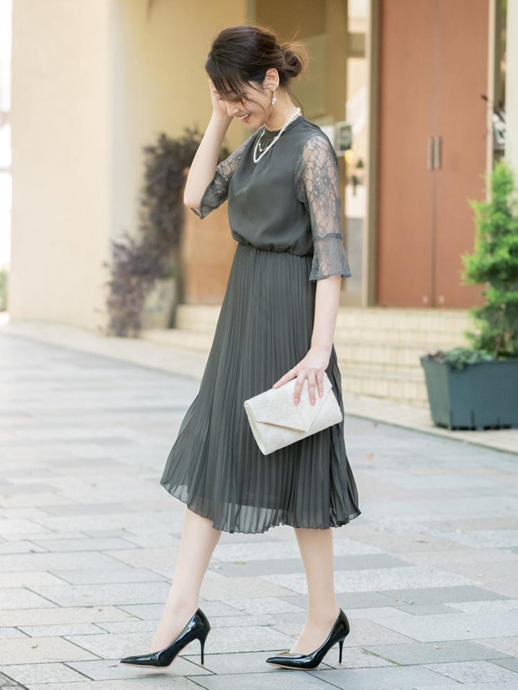 プリーツシフォンワンピース チャコールグレー Cr1 323c Gry M Otona Dress