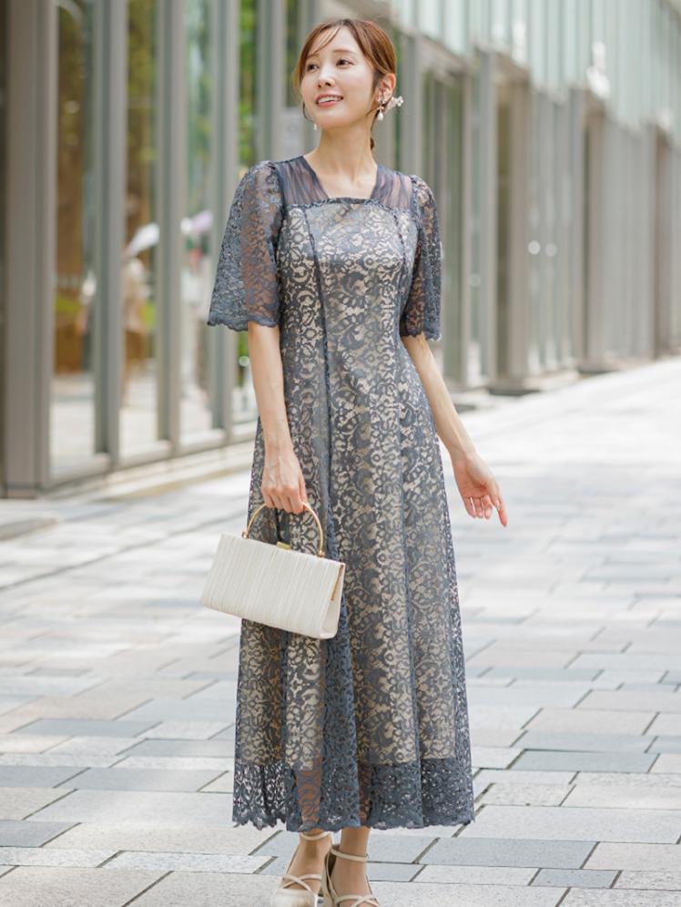 スクエアネック総レースドレス(チャコール)CL1-466CHC-M 3