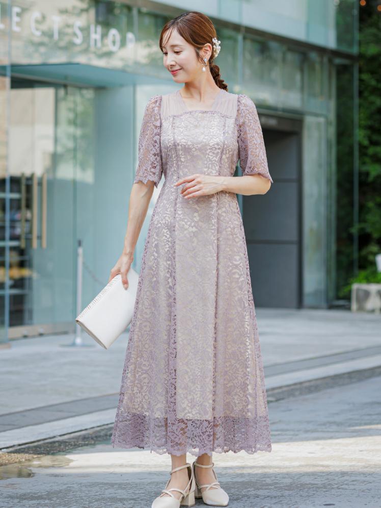 スクエアネック総レースドレス(グレージュ)CL1-466GRE-M 2