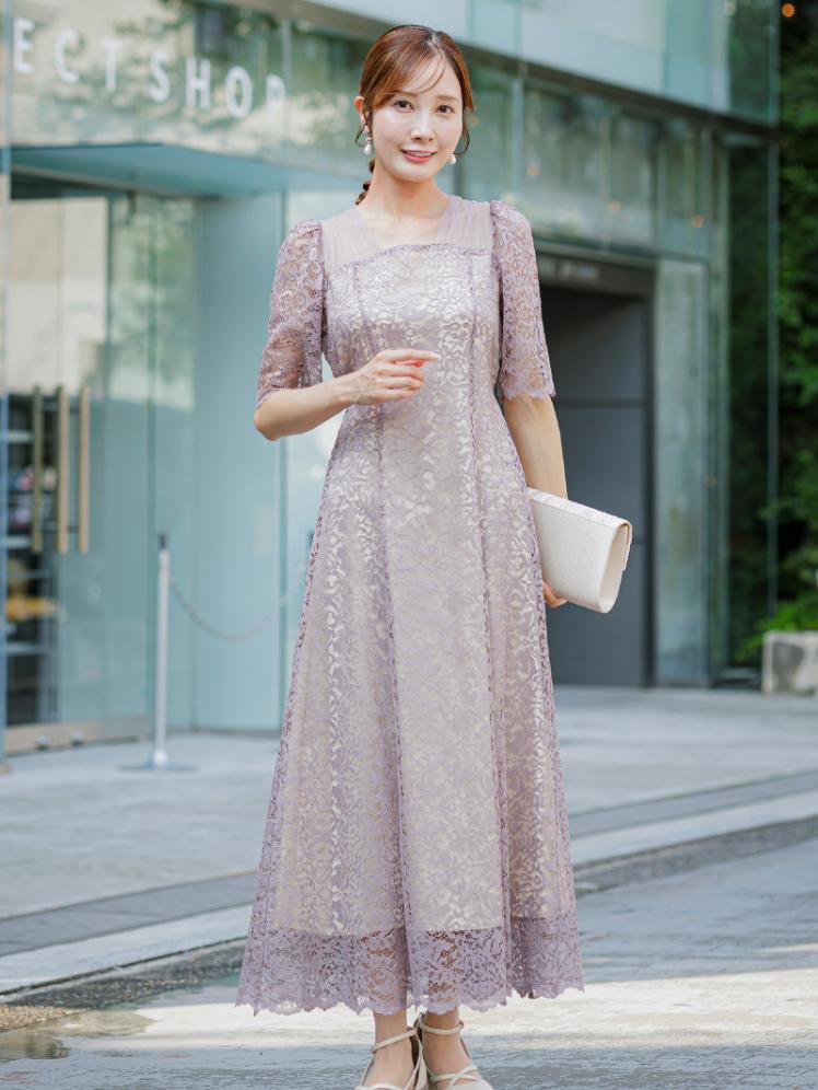 スクエアネック総レースドレス(グレージュ)CL1-466GRE-M 3