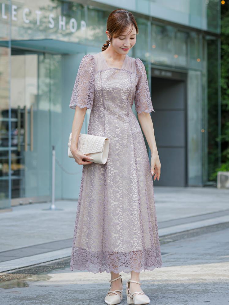 スクエアネック総レースドレス(グレージュ)CL1-466GRE-M 5