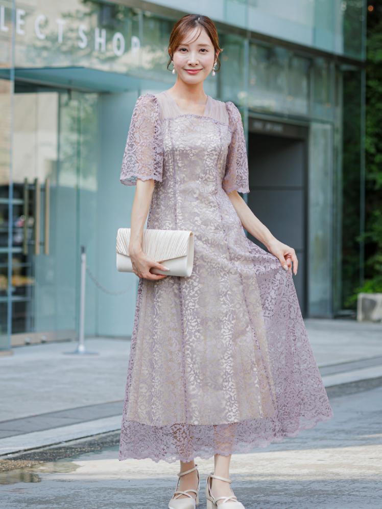 スクエアネック総レースドレス(グレージュ)CL1-466GRE-M 6