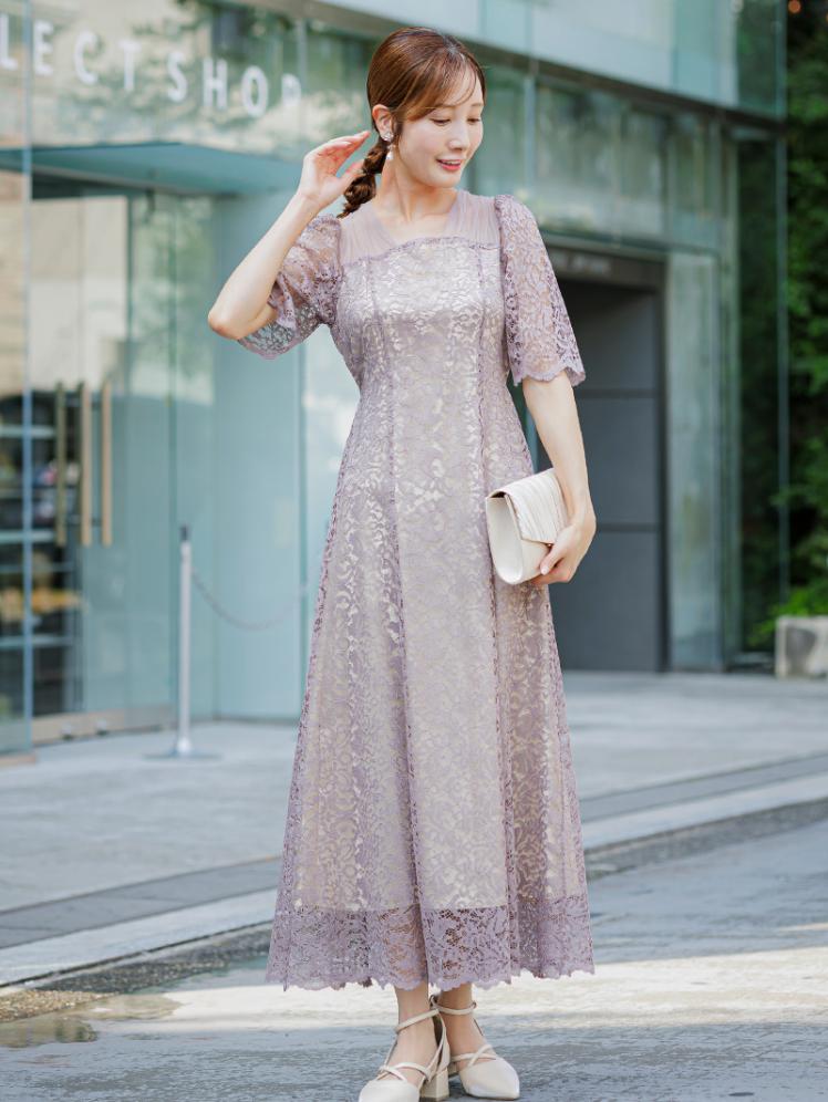 スクエアネック総レースドレス(グレージュ)CL1-466GRE-M 4