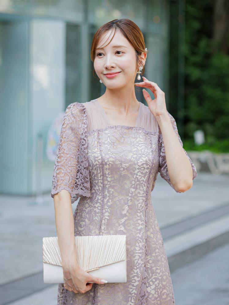 スクエアネック総レースドレス(グレージュ)CL1-466GRE-M 7