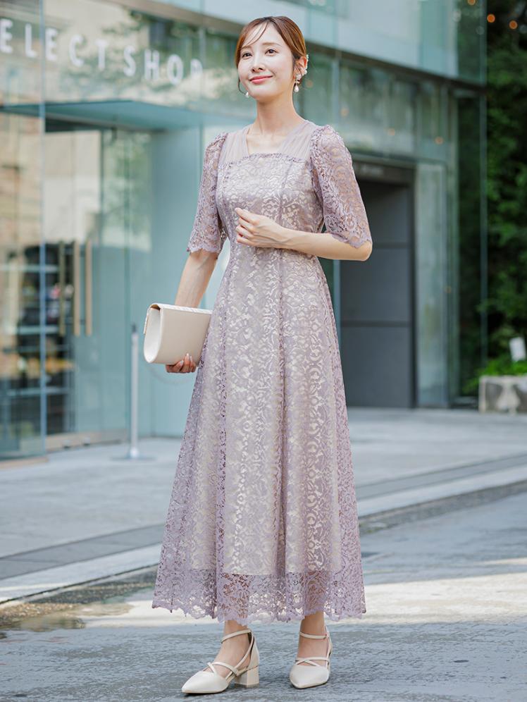 スクエアネック総レースドレス(グレージュ)CL1-466GRE-M 8