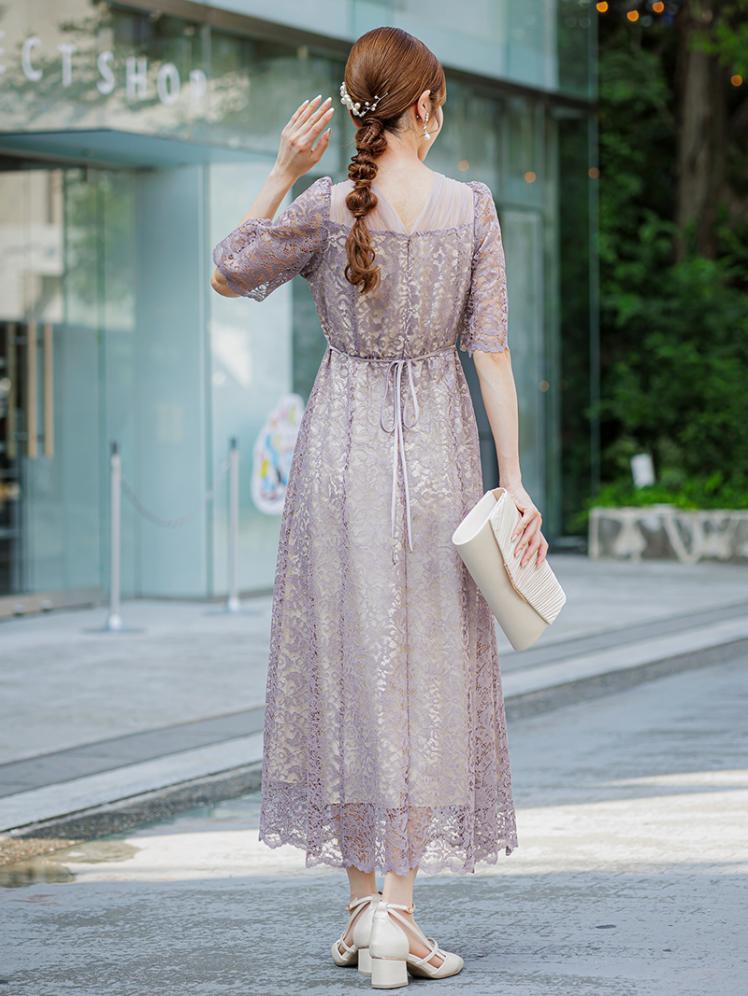 スクエアネック総レースドレス(グレージュ)CL1-466GRE-M 9