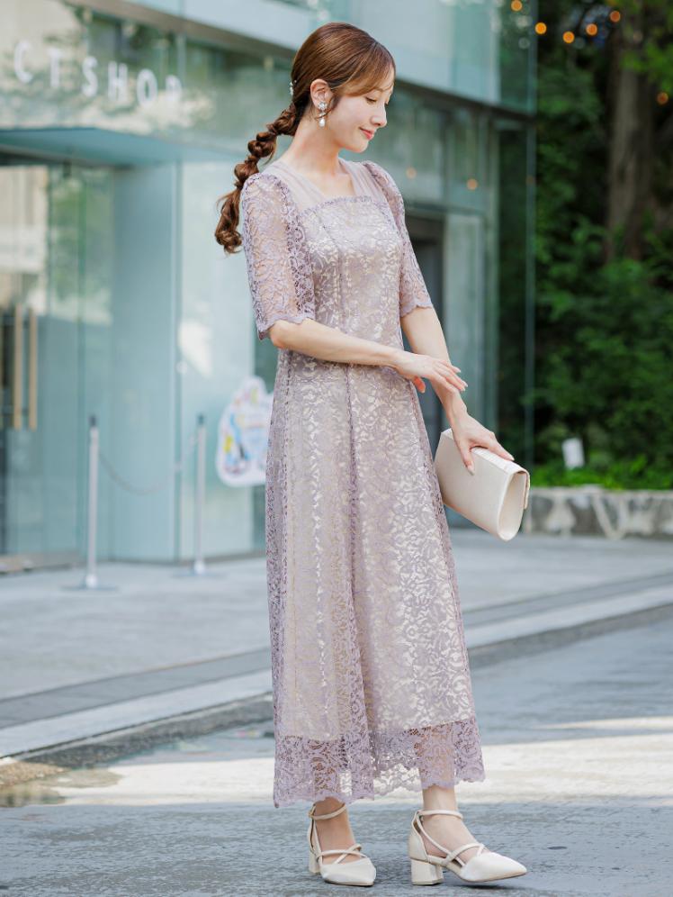 スクエアネック総レースドレス(グレージュ)CL1-466GRE-M 11