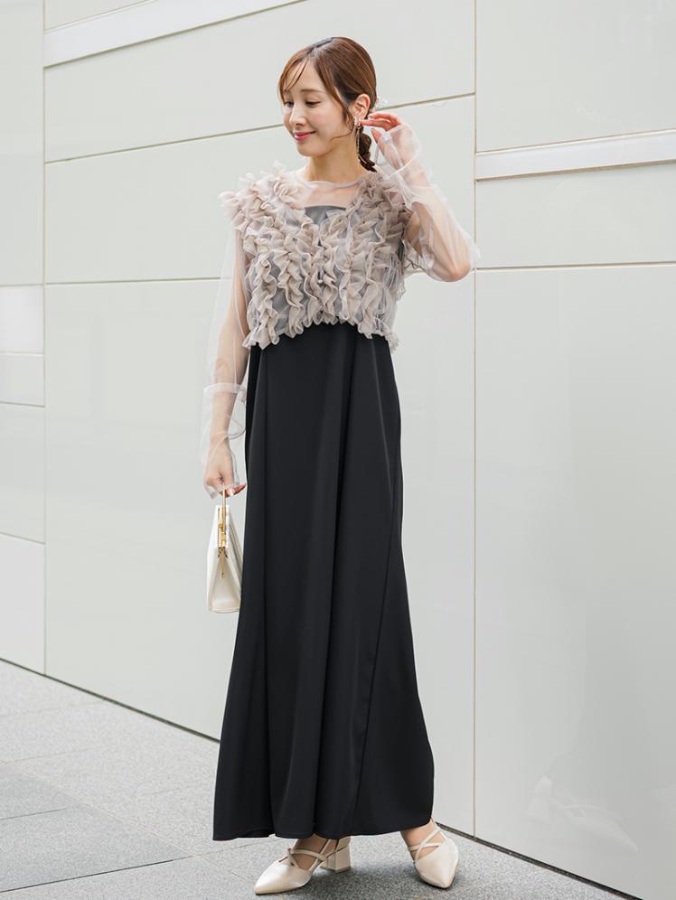 フリルベスト×シアートップスドレス(ブラックベージュ)CL1-463BL-M 5