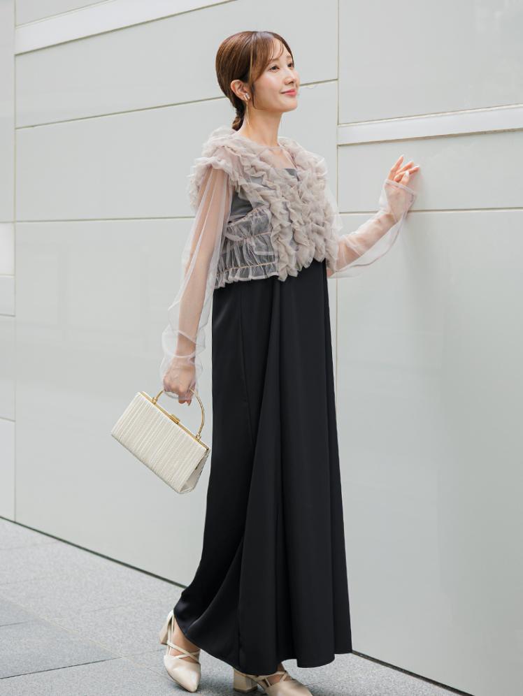 フリルベスト×シアートップスドレス(ブラックベージュ)CL1-463BL-M 10