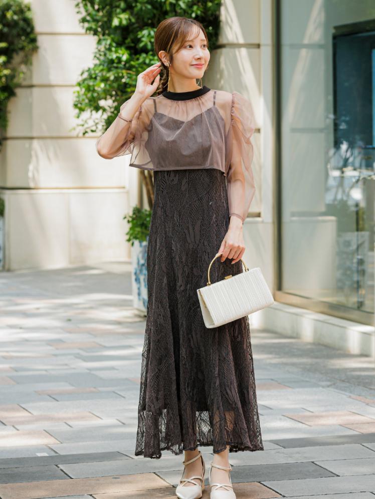 チュールボレロ×レースキャミワンピース (ブラウン)AB1-464BR-M 4