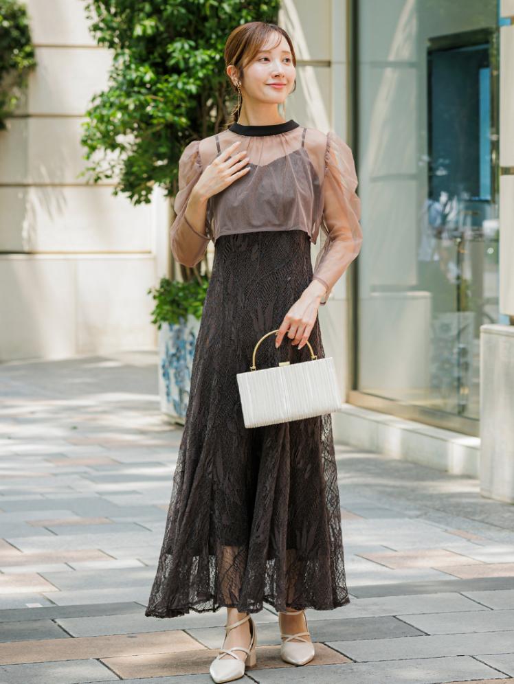 チュールボレロ×レースキャミワンピース (ブラウン)AB1-464BR-M 5