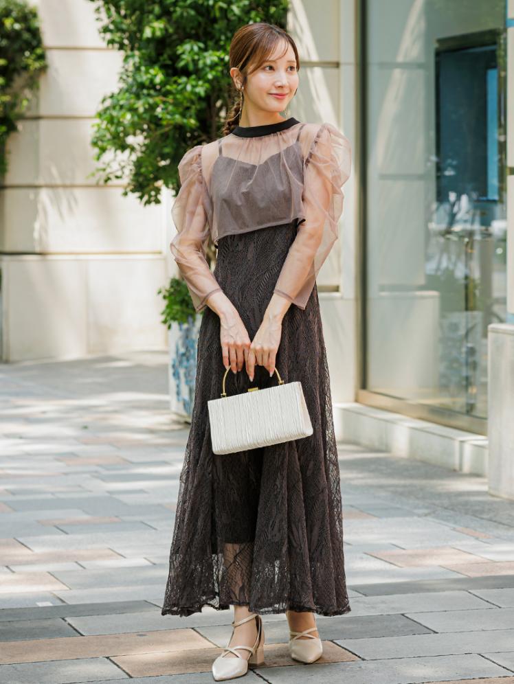 チュールボレロ×レースキャミワンピース (ブラウン)AB1-464BR-M 6