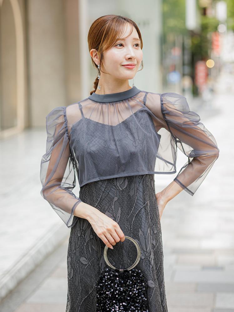 チュールボレロ×レースキャミワンピース (チャコール)AB1-464CHC-M 7