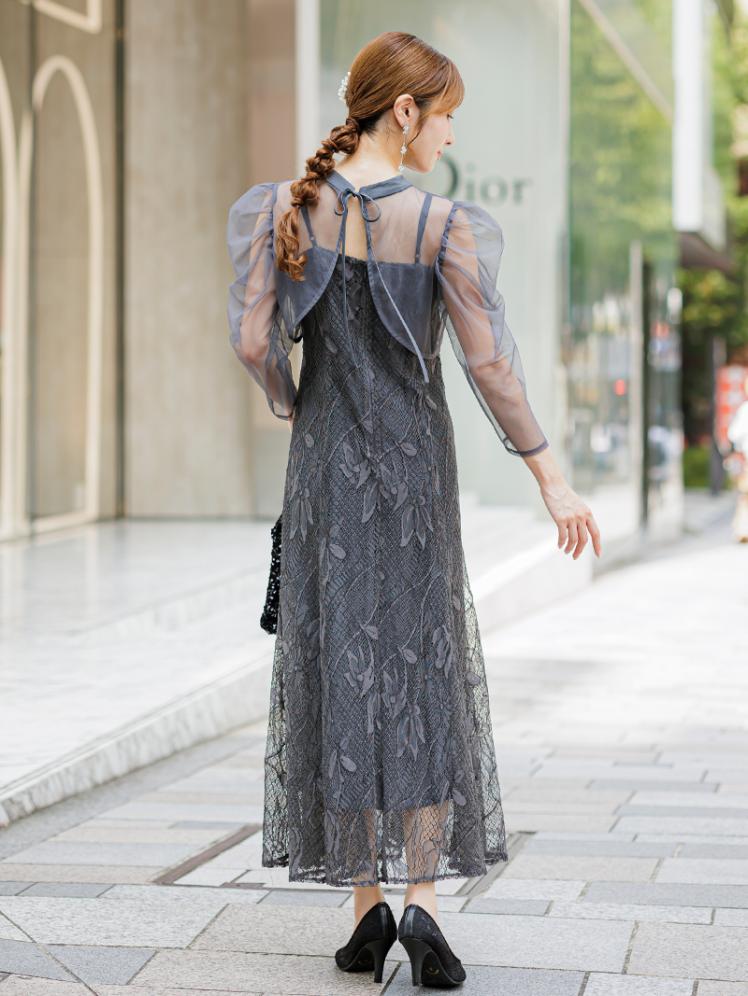 チュールボレロ×レースキャミワンピース (チャコール)AB1-464CHC-M 9